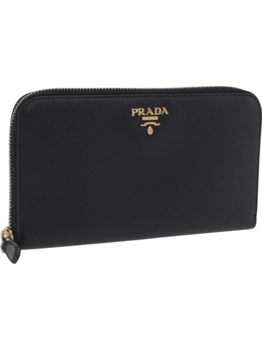 PRADA Long Wallet Saffiano Black Gold Tone